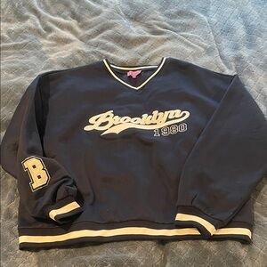 Edikted Navy V-Neck Sweater with Cream Accents